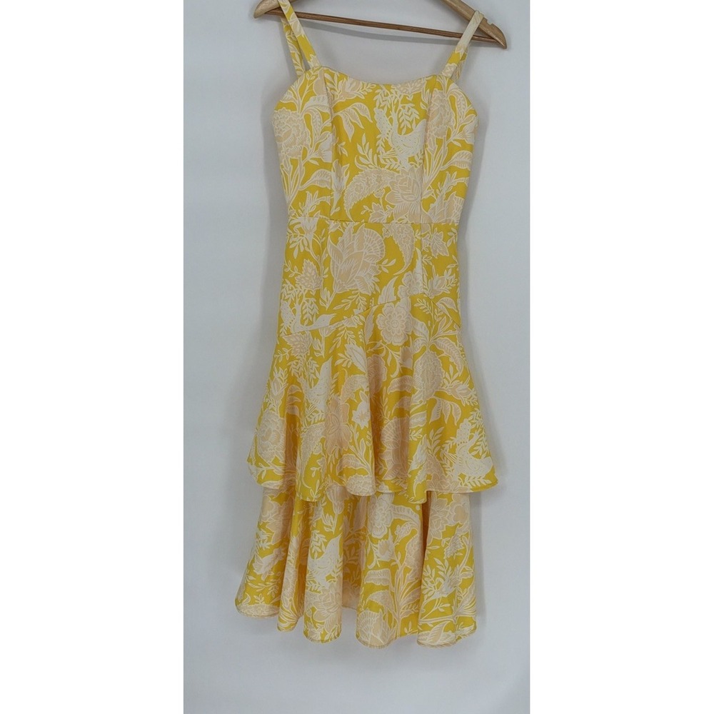 Mestiza New York Size 4 yellow floral tiered midi dress. Size 4(7-b74)